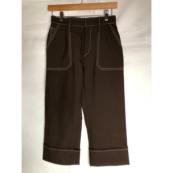 CHLOE Women's Brown Contrast Seam Knee Length Cropped Pants US 0-2  IT 36 XS - Picture 2 of 8